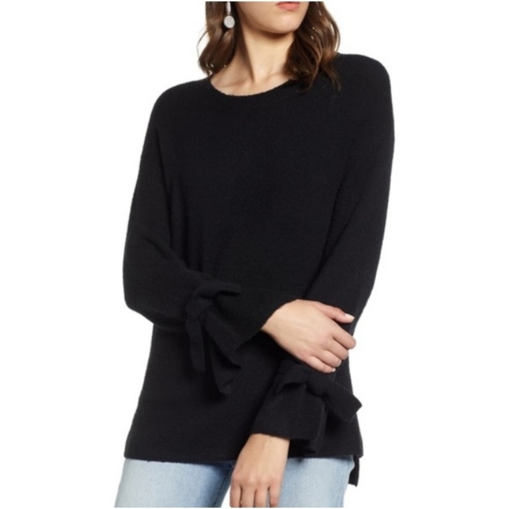 Halogen Tie Bell Sleeve Women Wool Blend Sweater Black Size Small P | Nordstrom.